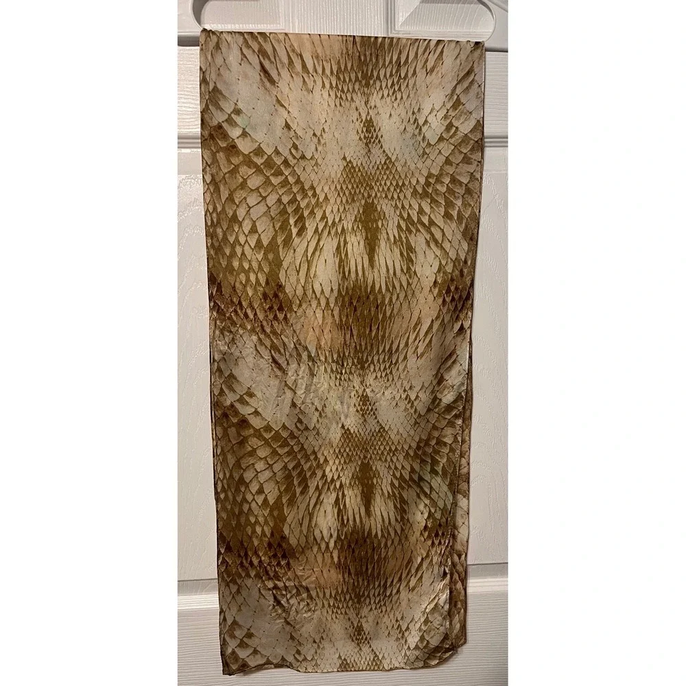 Echo Silk Scarf Brown Tan Snakeskin Animal Print Rectangular 100% Silk 13.5x60